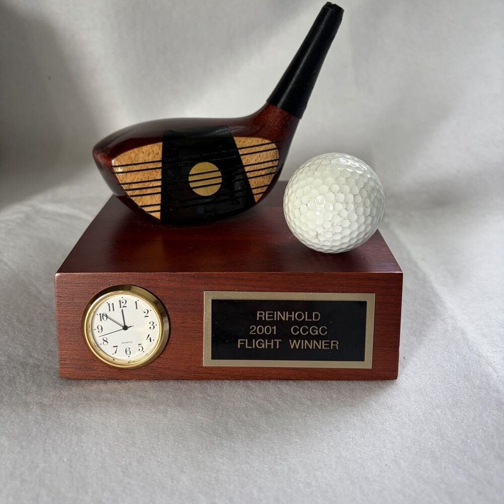2001 Golf Trophy Wooden Clock Ball Flight Winner CCGC